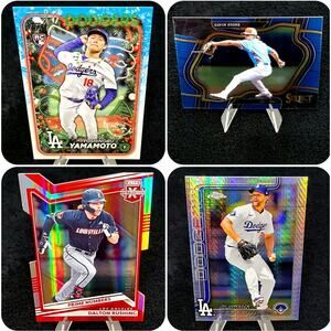 Los Angeles Dodgers Yamamoto, Kershaw, Stone, Rushing RC SP, Serial & Inserts